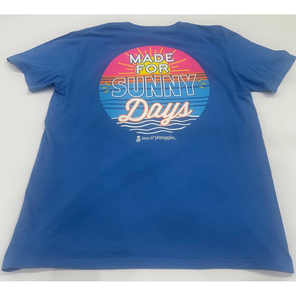 Love & Pineapples Womens Blue Made For Sunny Days Graphic T-Shirt Size L Cotton